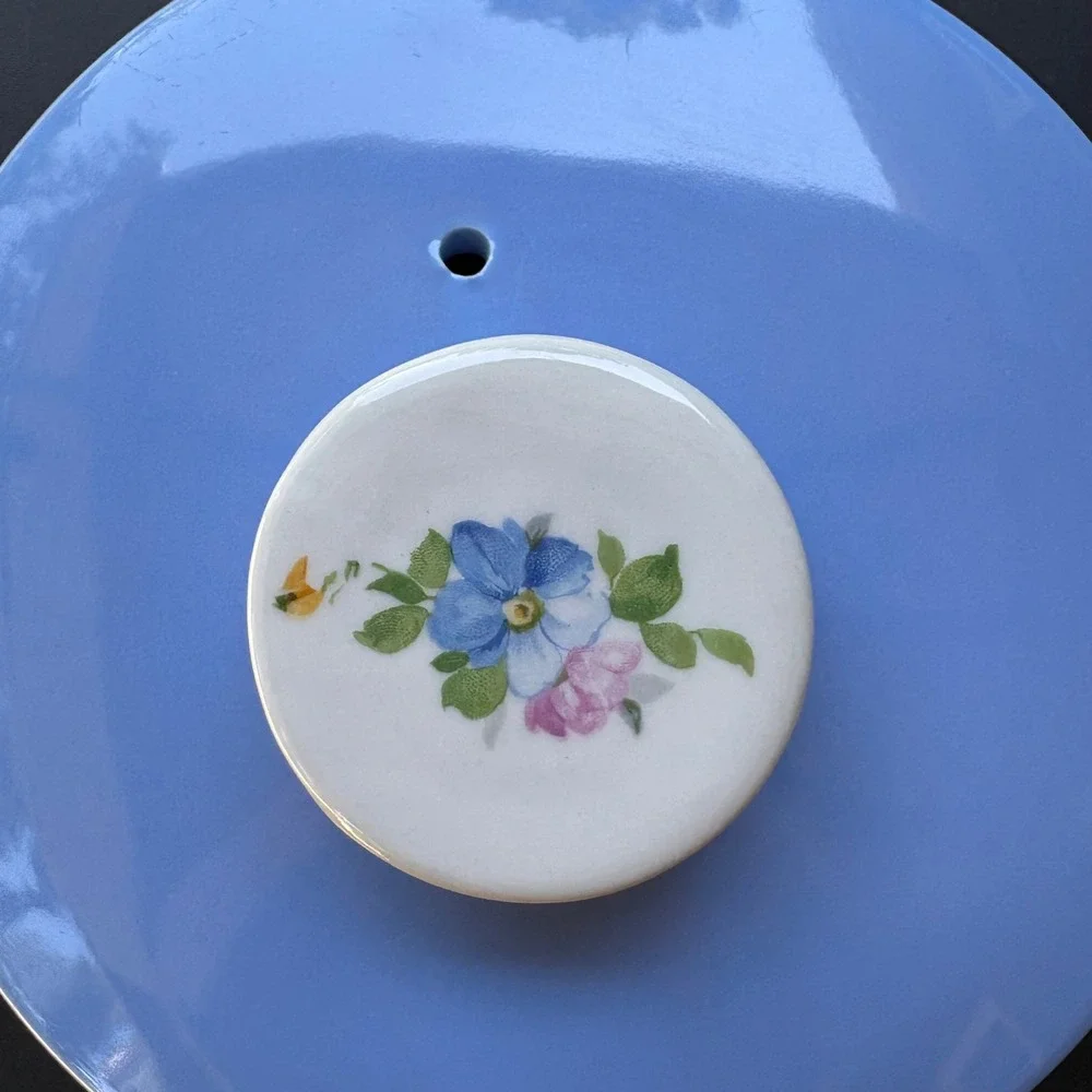 Hall China Rose Parade Blue Casserole Dish with Lid 1259 Vintage MCM Made in USA